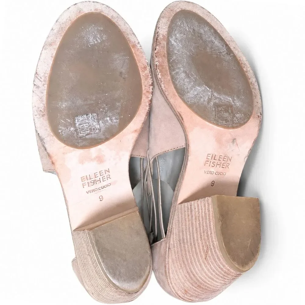 Eileen Fisher Womens 9 Taupe Suede Open Toe Cutout Block Heel Sandal Booties